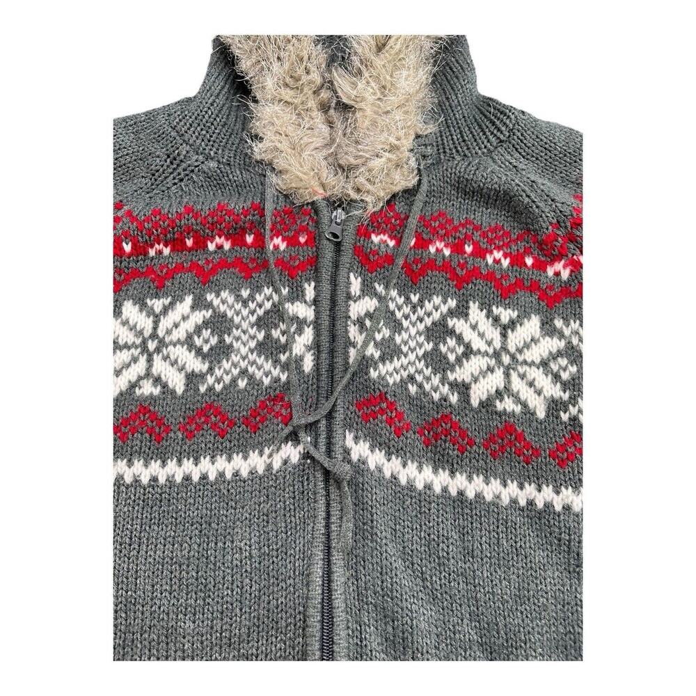 Motherhood Maternity Gray and Red Hooded Fair Isle Knit Sweater - Picture 4 of 12